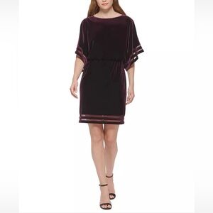 Jessica Howard Purple Illusion-Inset Velvet Blouson Dress petite SZ 6 NWT